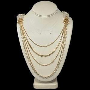 CHAIN NECKLACE WITH BEADS GOLD TONE FASHION JEWELRY
